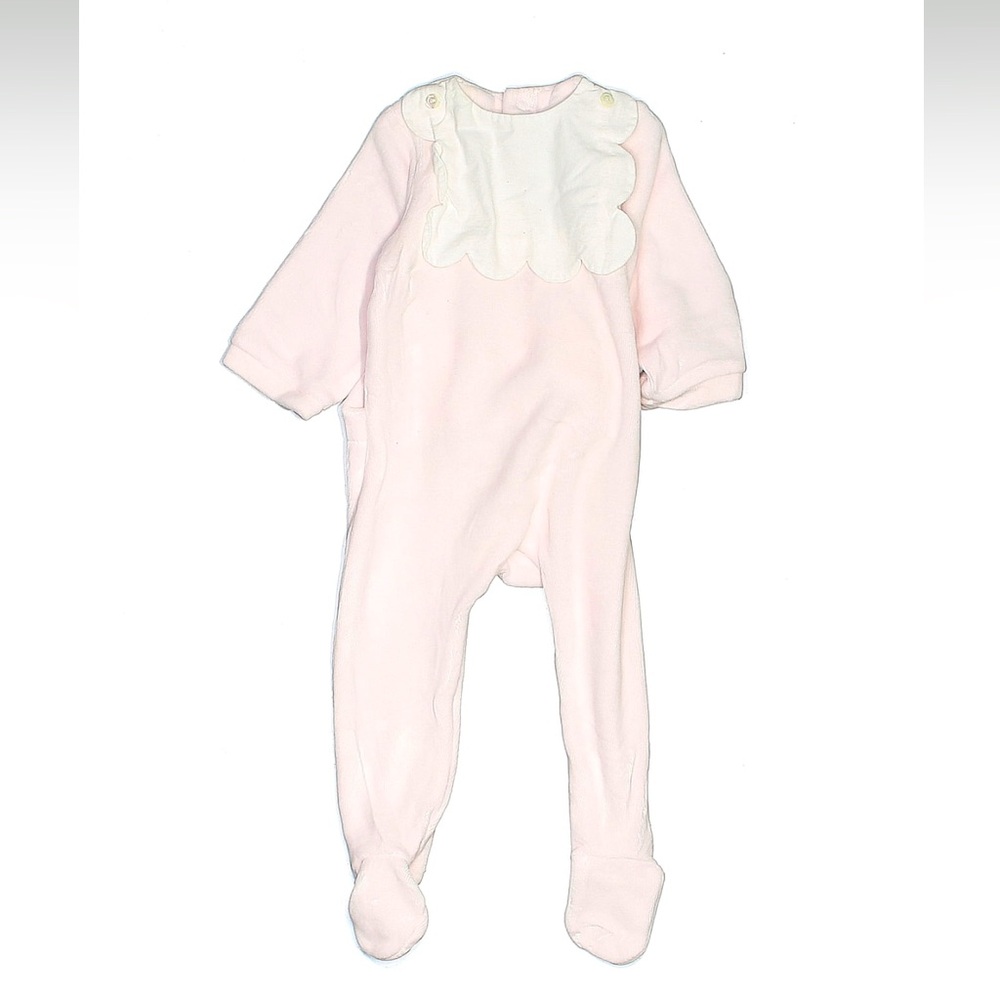 JACADI fleece pink footie onesie with scalloped detail 6M